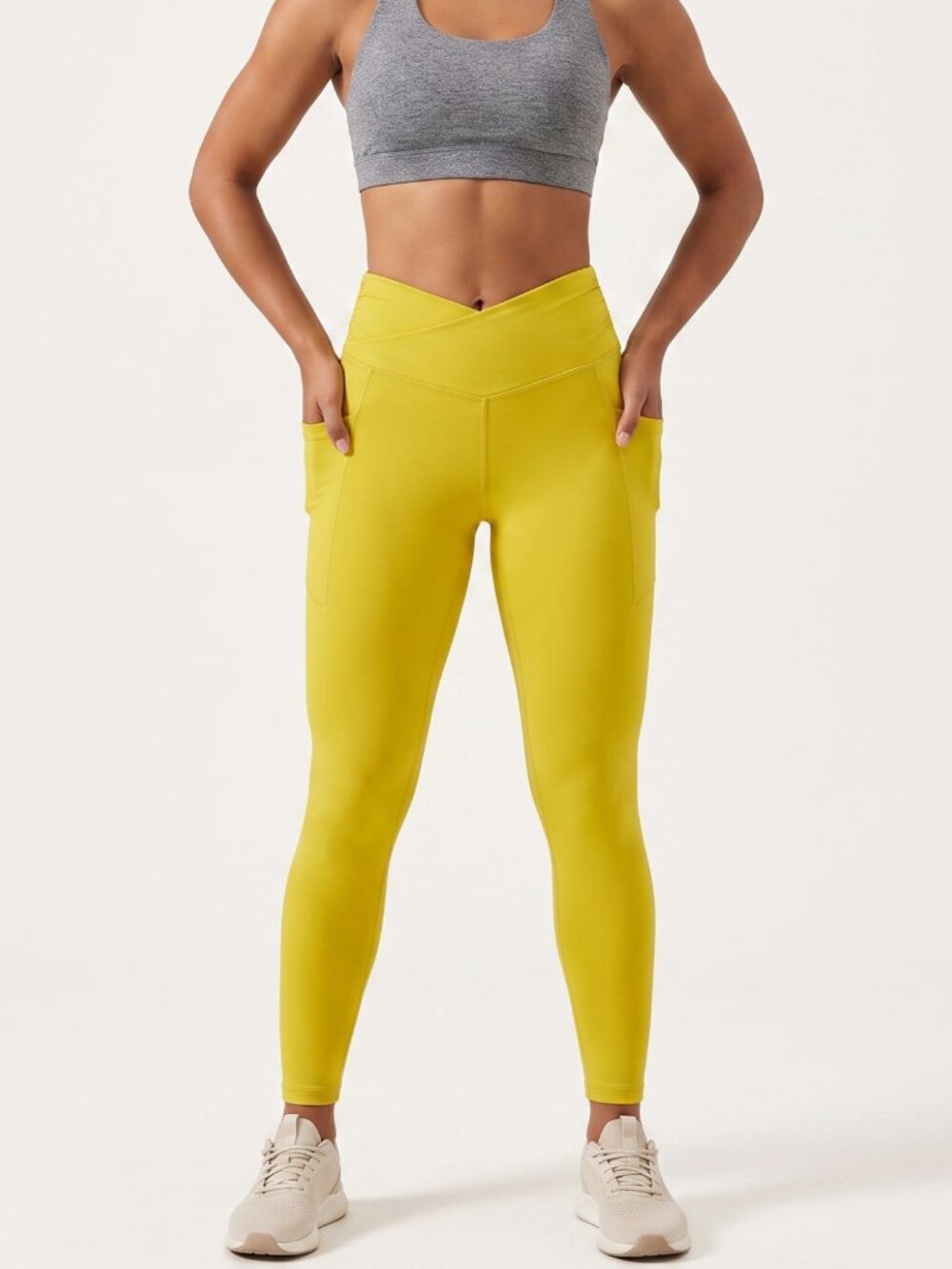 NWT | Ododos | Mustard Yellow High-Waisted Cross-Waist Leggings with Pockets | M